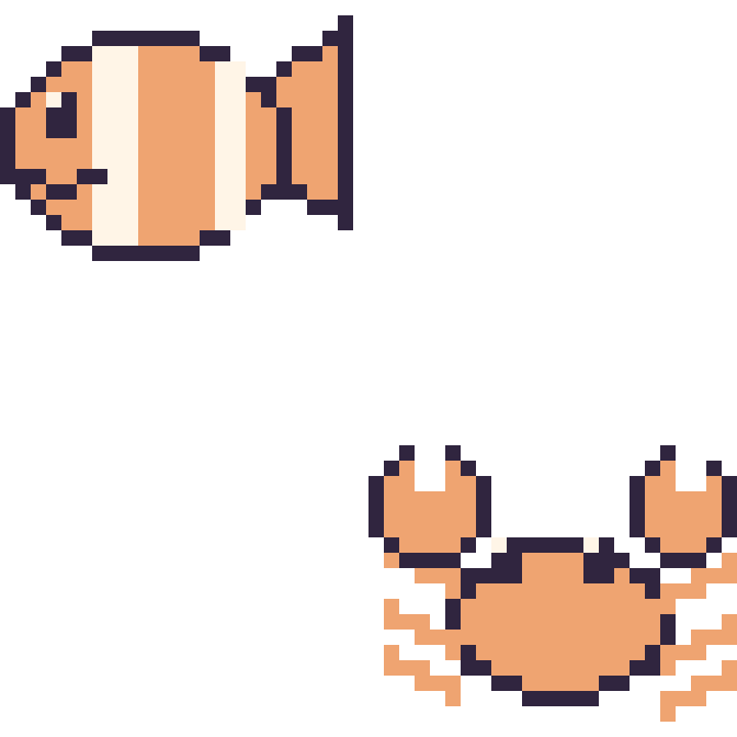 Modèle de pixel art Poisson-clown et Crabe sur une grille de 48 par 48 cases