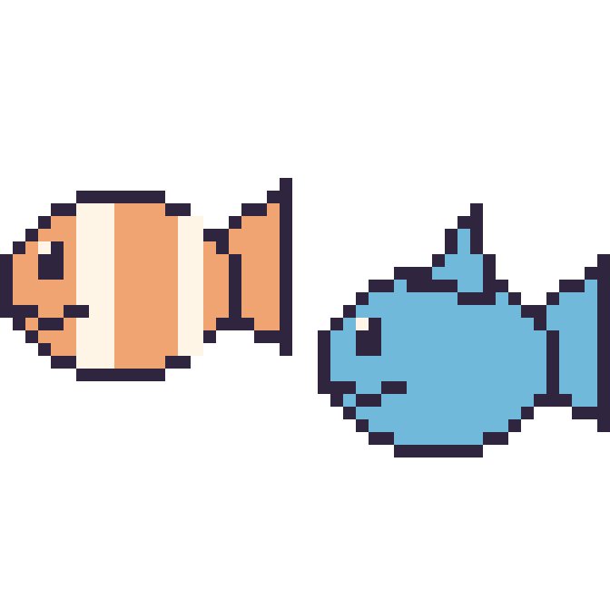Modèle de pixel art Poisson-clown et Dauphin sur une grille de 48 par 48 cases