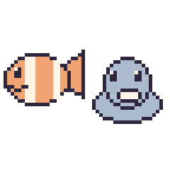 Pixel art Poisson-clown et Phoque, grille 48 × 48
