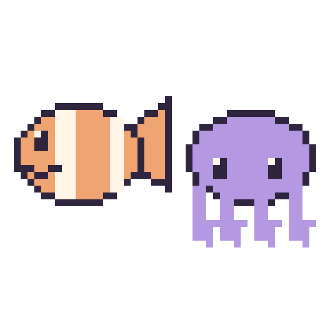 Modèle de pixel art Poisson-clown et Pieuvre sur une grille de 48 par 48 cases