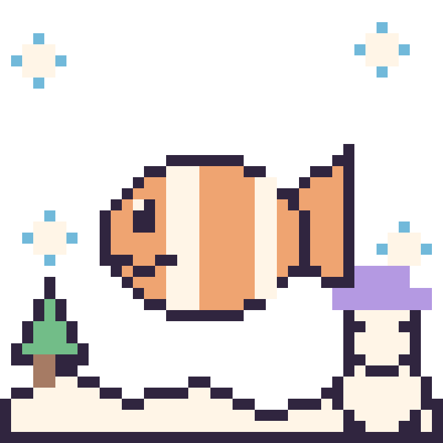 Modèle de pixel art Poisson-clown en hiver sur une grille de 40 par 40 cases