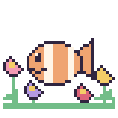 Pixel art Poisson-clown dans le jardin, grille 40 × 40