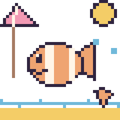 Pixel art Poisson-clown à la plage, grille 40 × 40