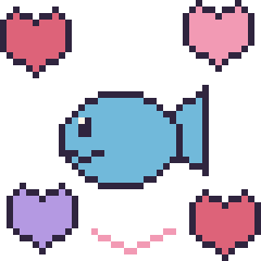 Pixel art Poisson avec des cœurs, grille 40 × 40