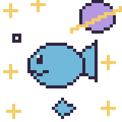 Pixel art Poisson dans l’espace, grille 40 × 40