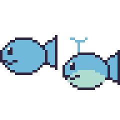 Pixel art Poisson et Baleine, grille 48 × 48