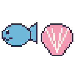 Pixel art Poisson et Coquillage, grille 48 × 48
