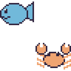 Pixel art Poisson et Crabe, grille 48 × 48