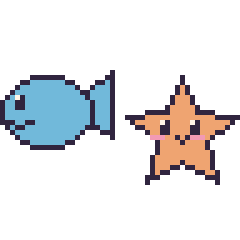 Pixel art Poisson et Étoile de mer, grille 48 × 48