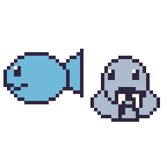 Pixel art Poisson et Morse, grille 48 × 48