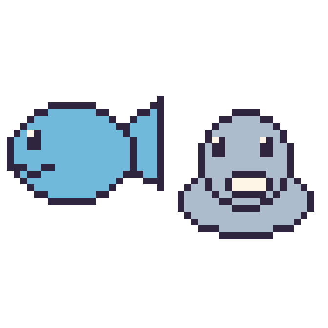 Modèle de pixel art Poisson et Phoque sur une grille de 48 par 48 cases