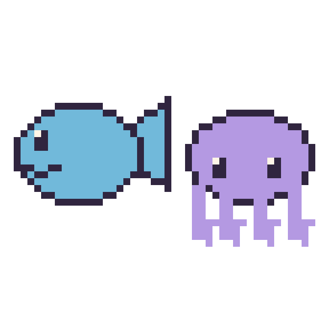 Modèle de pixel art Poisson et Pieuvre sur une grille de 48 par 48 cases