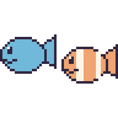 Pixel art Poisson et Poisson-clown, grille 48 × 48
