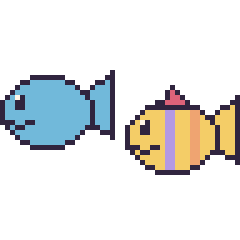 Pixel art Poisson et Poisson tropical, grille 48 × 48