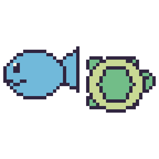 Modèle de pixel art Poisson et Tortue sur une grille de 48 par 48 cases