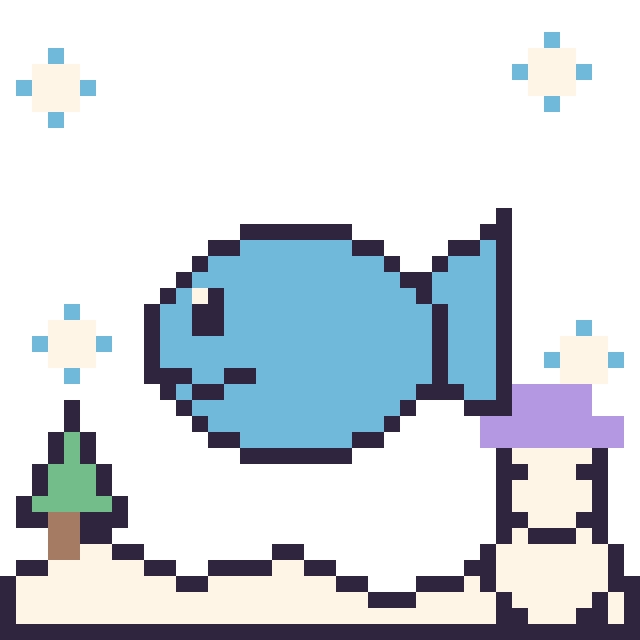 Modèle de pixel art Poisson en hiver sur une grille de 40 par 40 cases