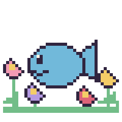 Pixel art Poisson dans le jardin, grille 40 × 40