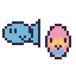 Pixel art Poisson kawaii 16 × 16 et Œuf de Pâques kawaii 16 × 16, grille 32 × 32