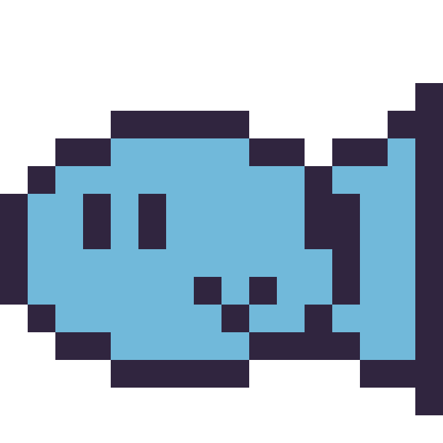 Modèle de pixel art Poisson kawaii 16 × 16 sur une grille de 16 par 16 cases