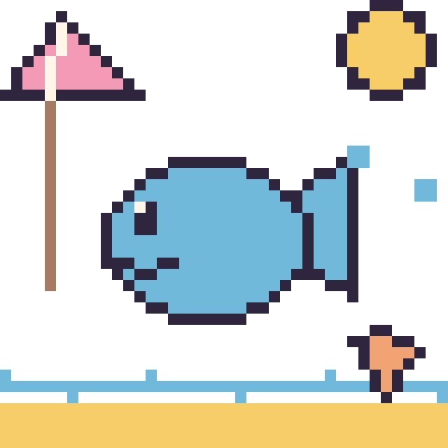 Modèle de pixel art Poisson à la plage sur une grille de 40 par 40 cases
