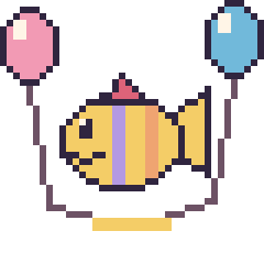 Pixel art Poisson tropical avec des ballons, grille 40 × 40
