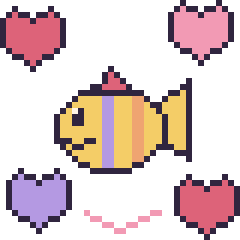 Pixel art Poisson tropical avec des cœurs, grille 40 × 40