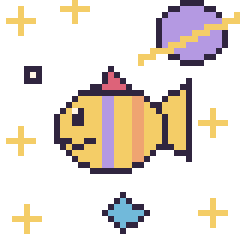 Pixel art Poisson tropical dans l’espace, grille 40 × 40