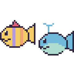 Pixel art Poisson tropical et Baleine, grille 48 × 48