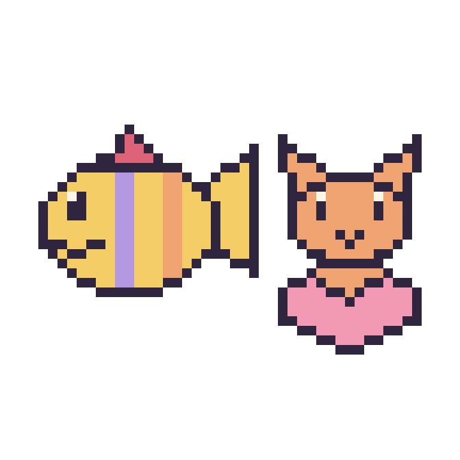 Modèle de pixel art Poisson tropical et Chat avec un cœur sur une grille de 48 par 48 cases