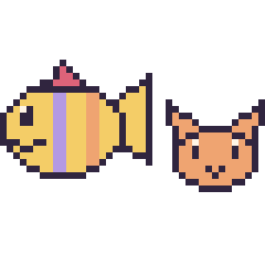 Pixel art Poisson tropical et Chat en portrait, grille 40 × 40