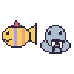 Pixel art Poisson tropical et Morse, grille 48 × 48