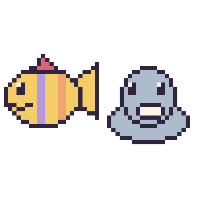 Modèle de pixel art Poisson tropical et Phoque sur une grille de 48 par 48 cases