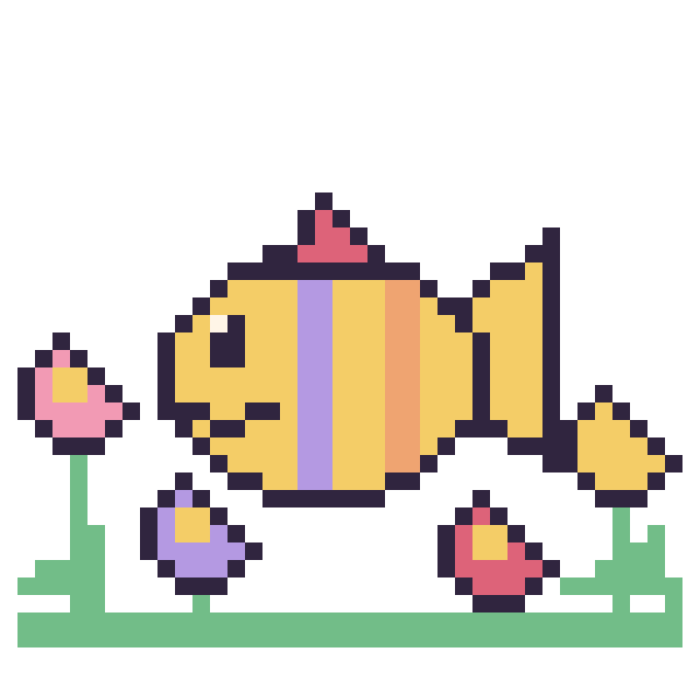 Modèle de pixel art Poisson tropical dans le jardin sur une grille de 40 par 40 cases