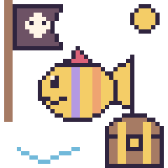 Pixel art Poisson tropical en aventure pirate, grille 40 × 40