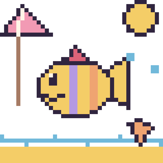 Modèle de pixel art Poisson tropical à la plage sur une grille de 40 par 40 cases
