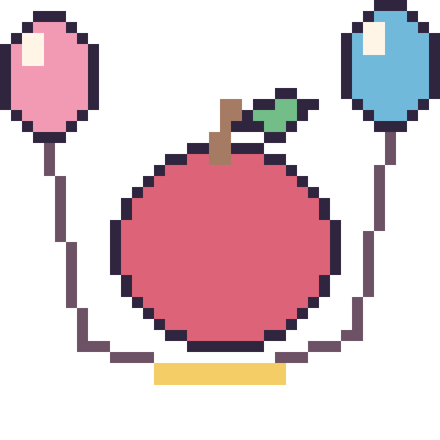 Modèle de pixel art Pomme avec des ballons sur une grille de 40 par 40 cases