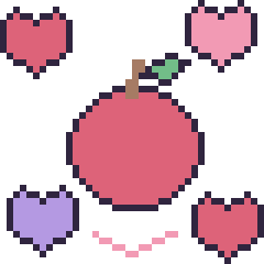 Pixel art Pomme avec des cœurs, grille 40 × 40