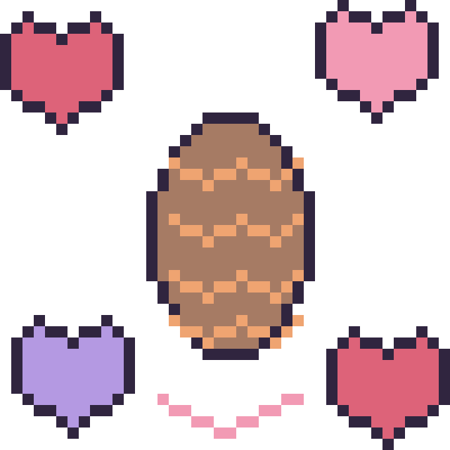 Modèle de pixel art Pomme de pin avec des cœurs sur une grille de 40 par 40 cases