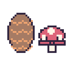 Pixel art Pomme de pin et Champignon kawaii 16 × 16, grille 40 × 40