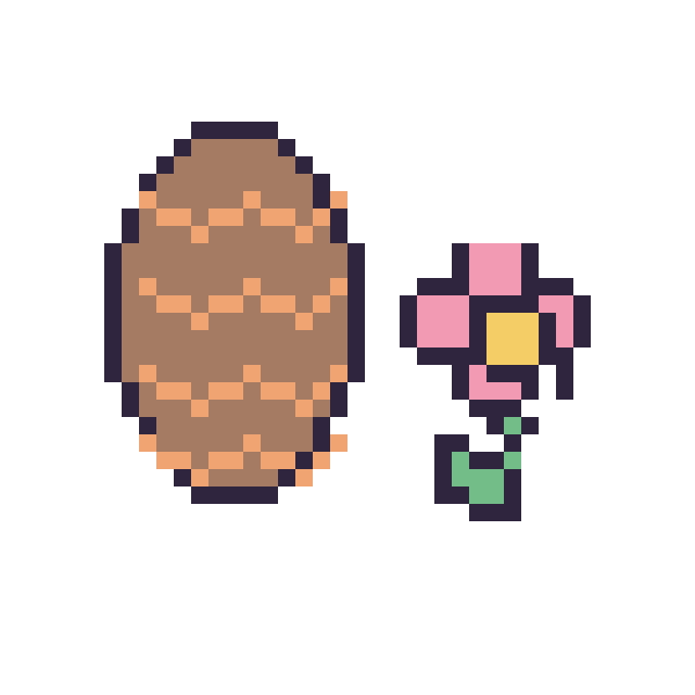 Modèle de pixel art Pomme de pin et Fleur kawaii 16 × 16 sur une grille de 40 par 40 cases
