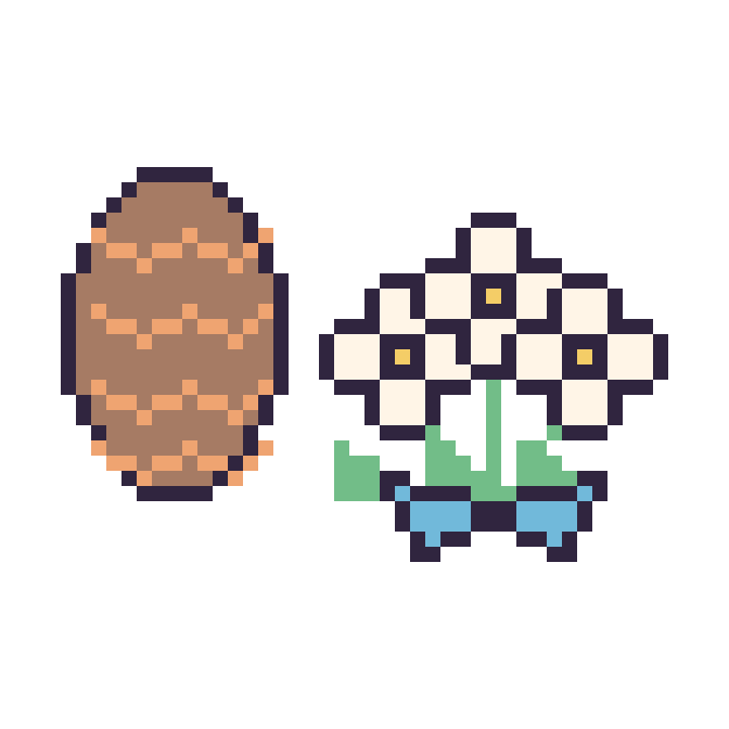 Modèle de pixel art Pomme de pin et Marguerite en bouquet sur une grille de 48 par 48 cases