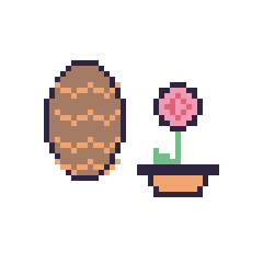 Pixel art Pomme de pin et Rose en pot, grille 48 × 48