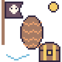 Pixel art Pomme de pin en aventure pirate, grille 40 × 40