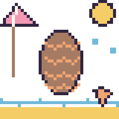 Pixel art Pomme de pin à la plage, grille 40 × 40