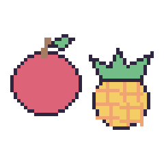 Pixel art Pomme et Ananas, grille 48 × 48