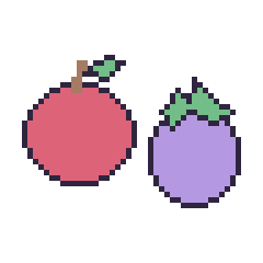 Pixel art Pomme et Aubergine, grille 48 × 48