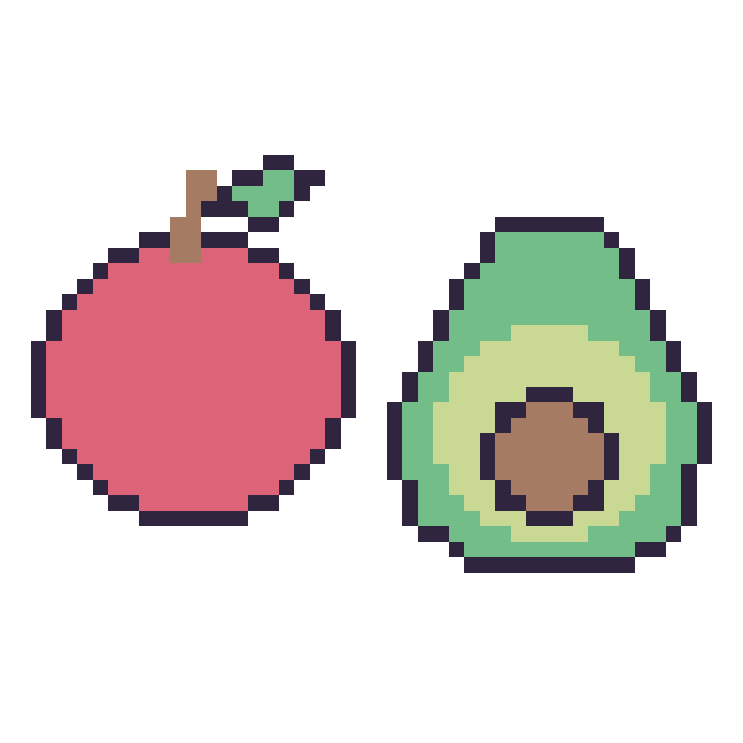 Modèle de pixel art Pomme et Avocat sur une grille de 48 par 48 cases