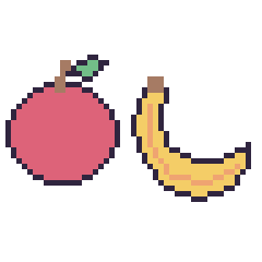 Pixel art Pomme et Banane, grille 48 × 48