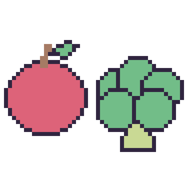 Modèle de pixel art Pomme et Brocoli sur une grille de 48 par 48 cases