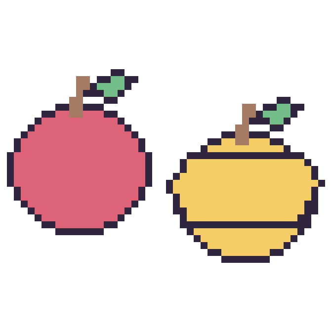 Modèle de pixel art Pomme et Citron sur une grille de 48 par 48 cases
